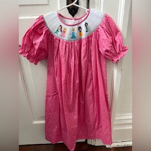 Pink Smocked Kids Dress with Disney Princesses